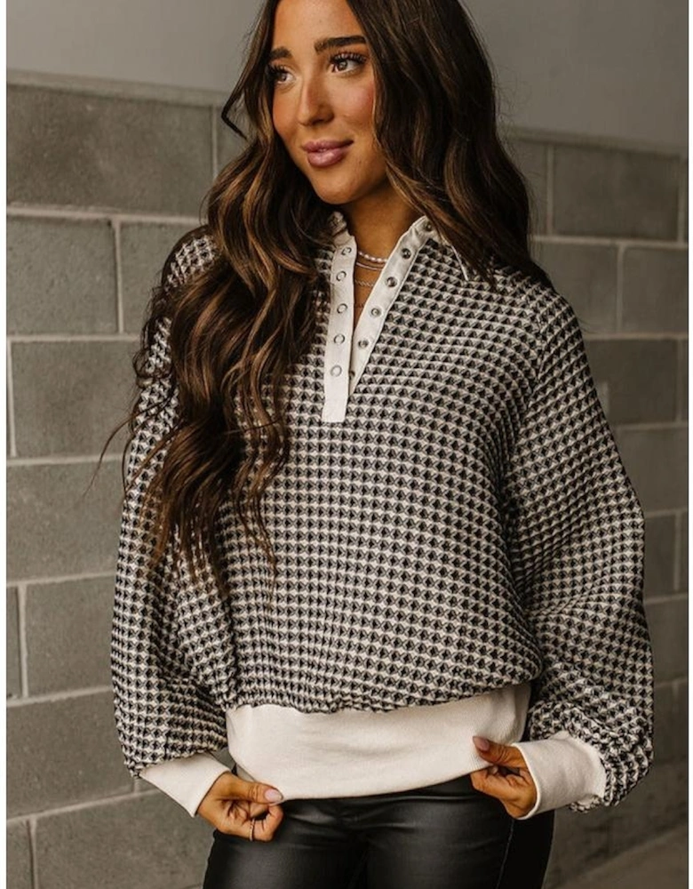 Black Plus Size Two Tone Contrast Collared Pullover Sweatshirt