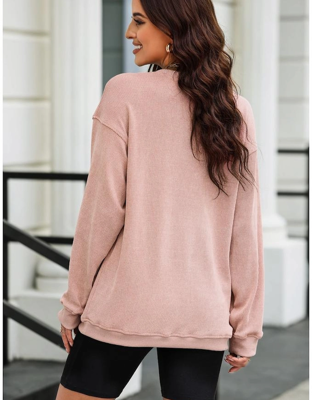 Pink Valentines Heart Checkered Bow Pattern Corded Baggy Sweatshirt