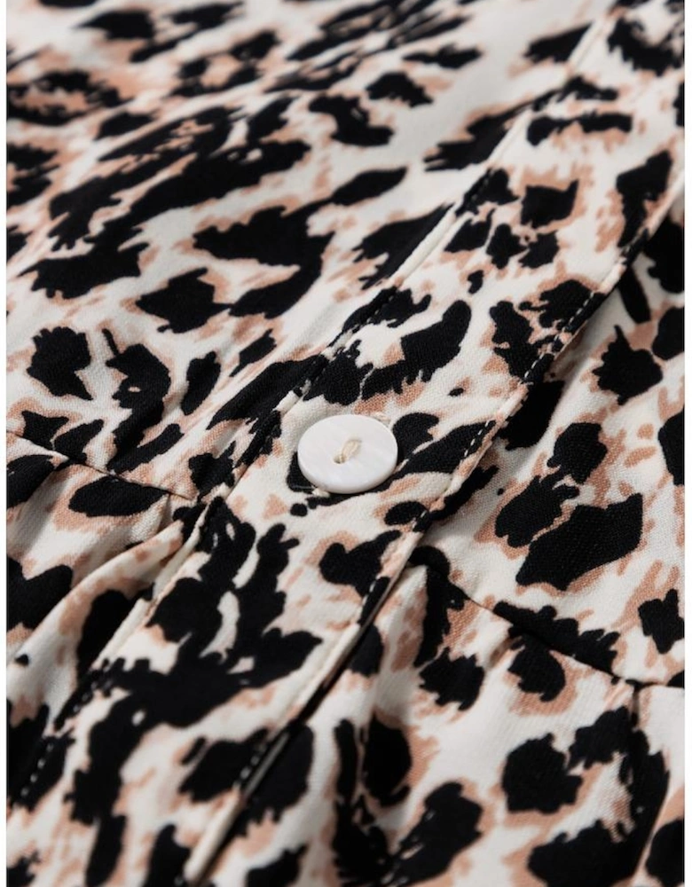 Apricot Leopard Print Tiered Wide Sleeve Maxi Dress