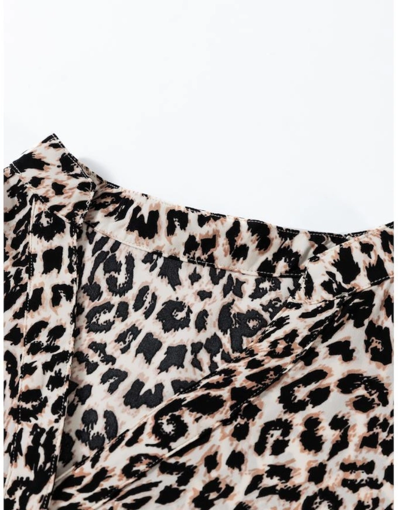 Apricot Leopard Print Tiered Wide Sleeve Maxi Dress