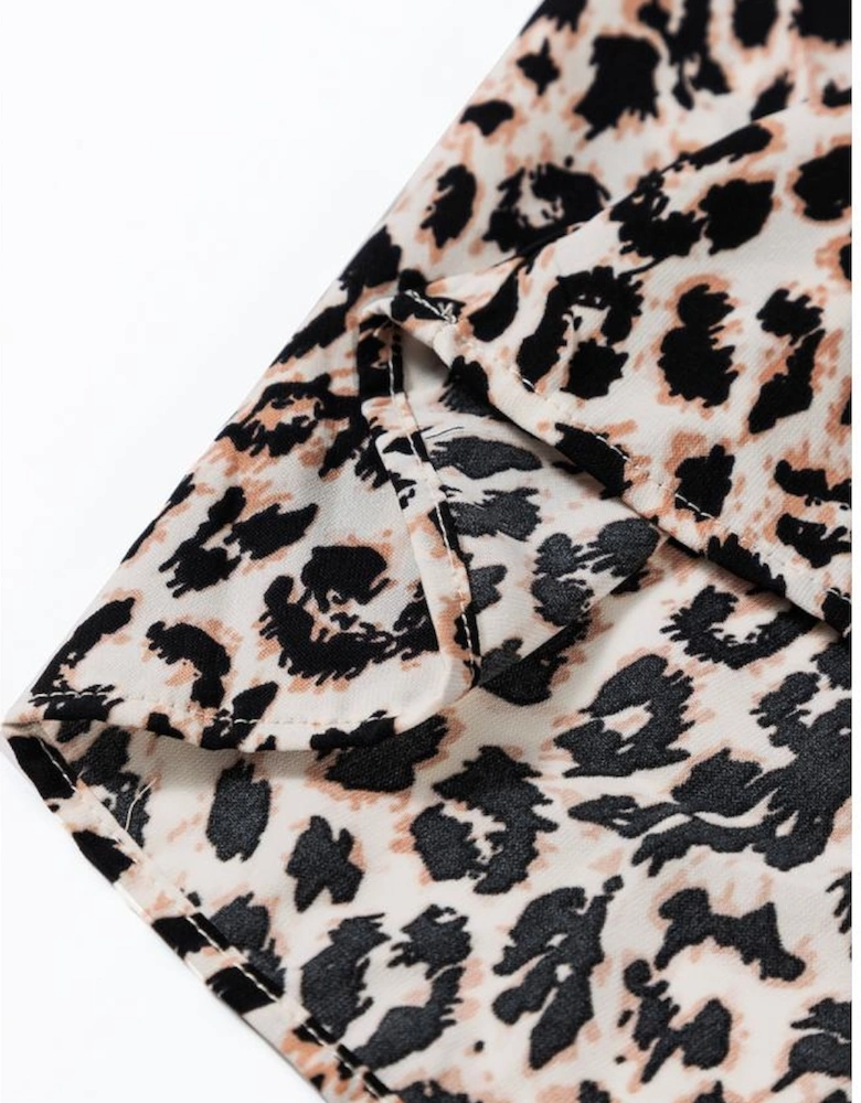 Apricot Leopard Print Tiered Wide Sleeve Maxi Dress