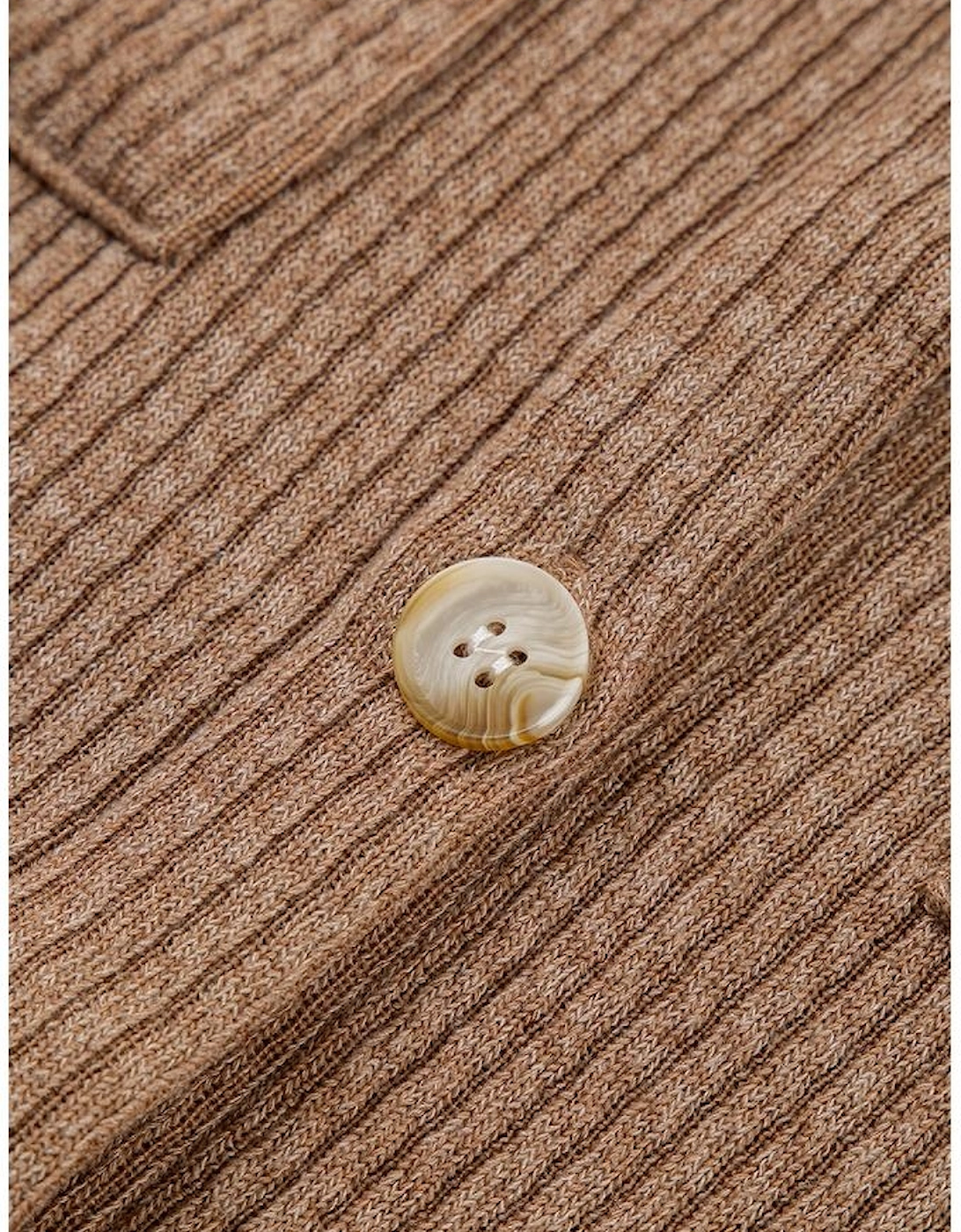 Dark Khaki Solid Color Corduroy Buttoned Long Sleeve Shacket