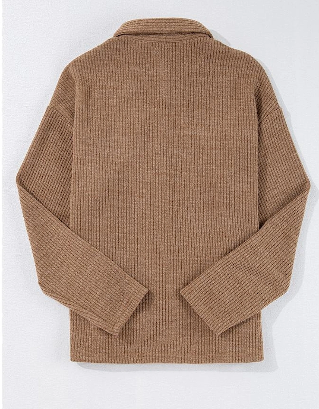 Dark Khaki Solid Color Corduroy Buttoned Long Sleeve Shacket