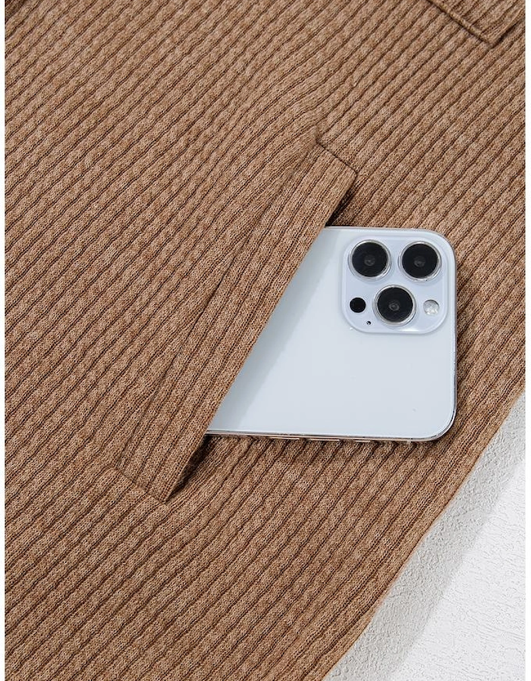 Dark Khaki Solid Color Corduroy Buttoned Long Sleeve Shacket