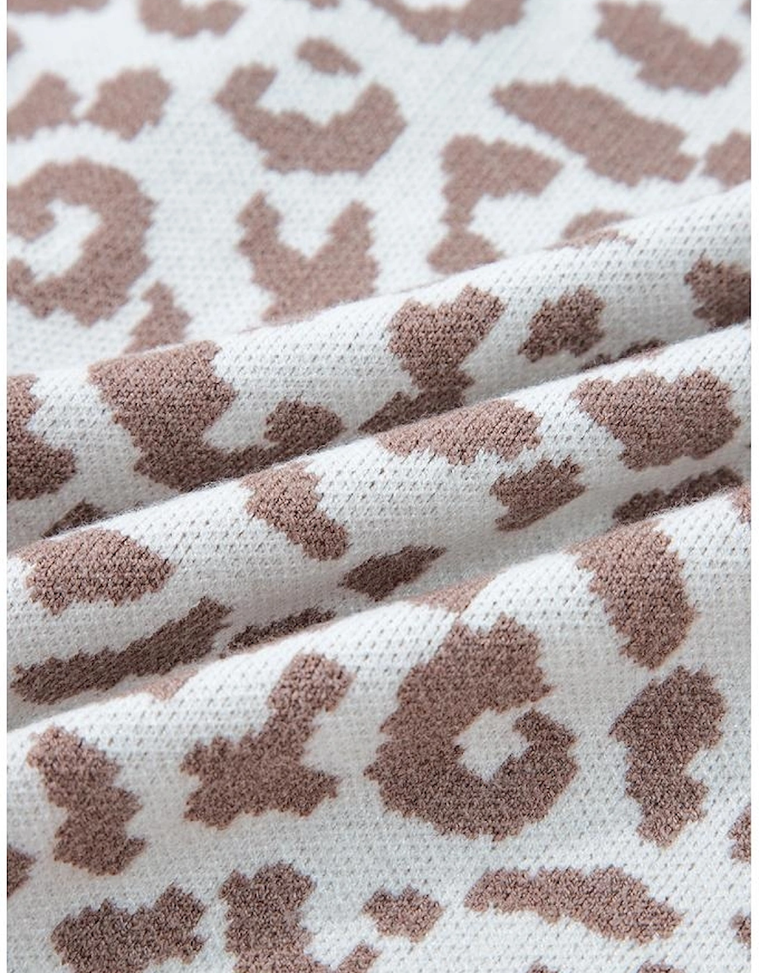 Khaki Leopard Drop Shoulder Chunky Knitted Cardigan Sweater