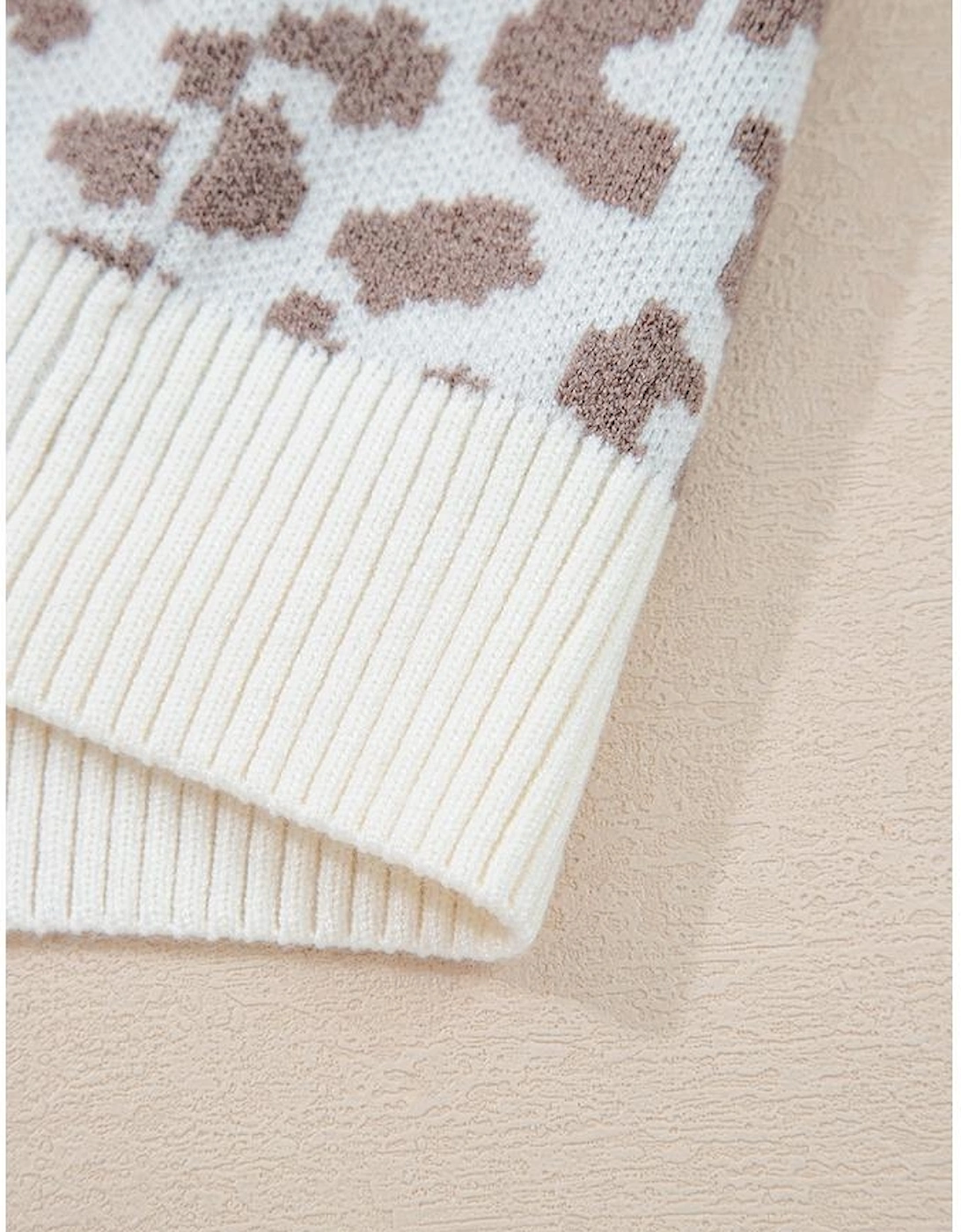 Khaki Leopard Drop Shoulder Chunky Knitted Cardigan Sweater