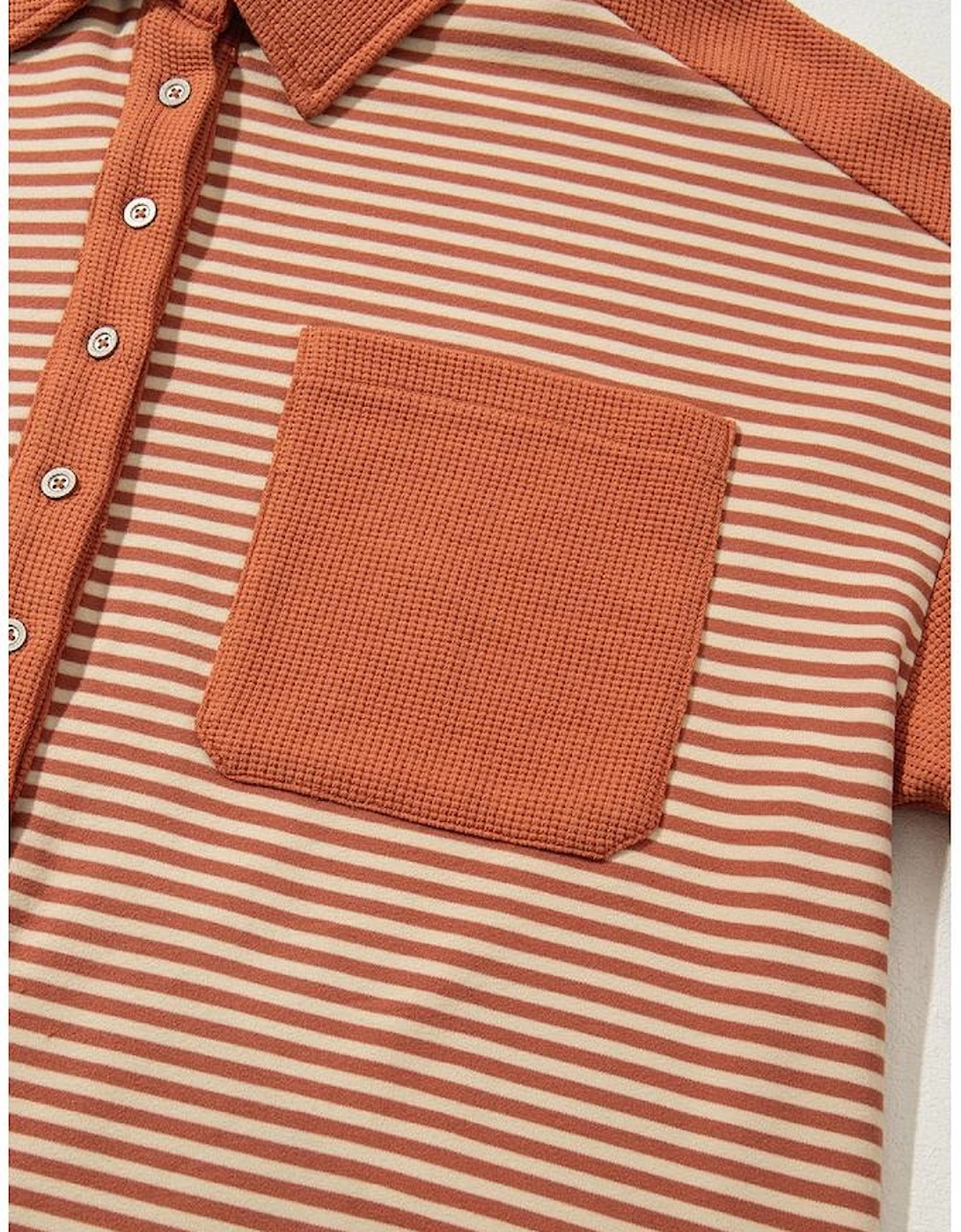 Red Stripe Textured Patched Drop Shoulder Buttoned Plus Size Sweatshirt