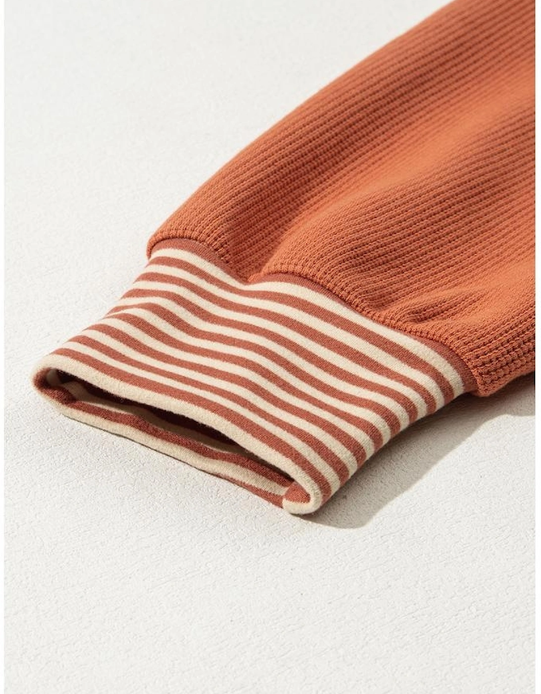 Red Stripe Textured Patched Drop Shoulder Buttoned Plus Size Sweatshirt