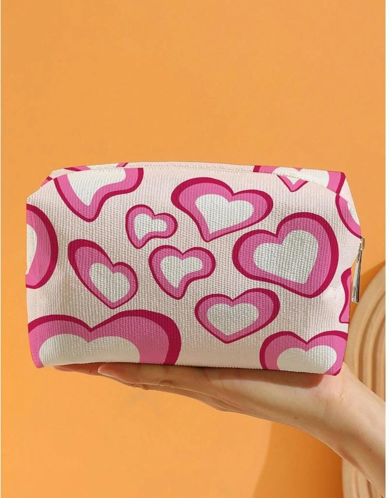 Pink Valentines Fashion Heart Printed Canvas Cosmetic Bag