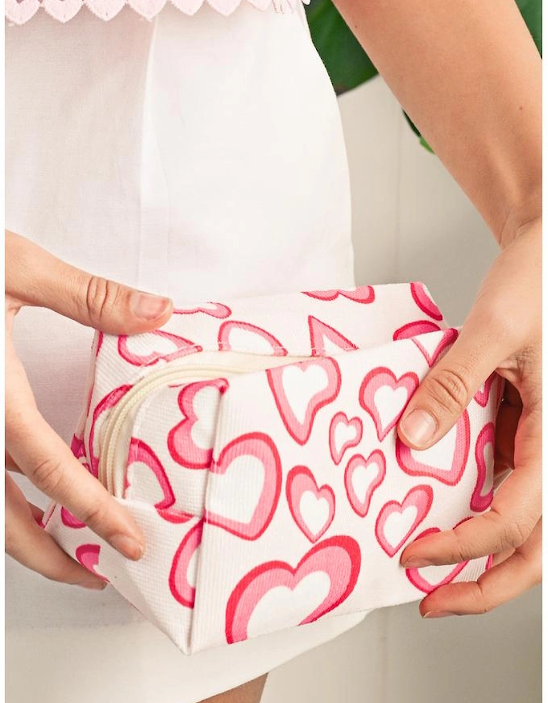 Pink Valentines Fashion Heart Printed Canvas Cosmetic Bag