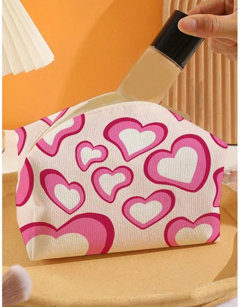 Pink Valentines Fashion Heart Printed Canvas Cosmetic Bag