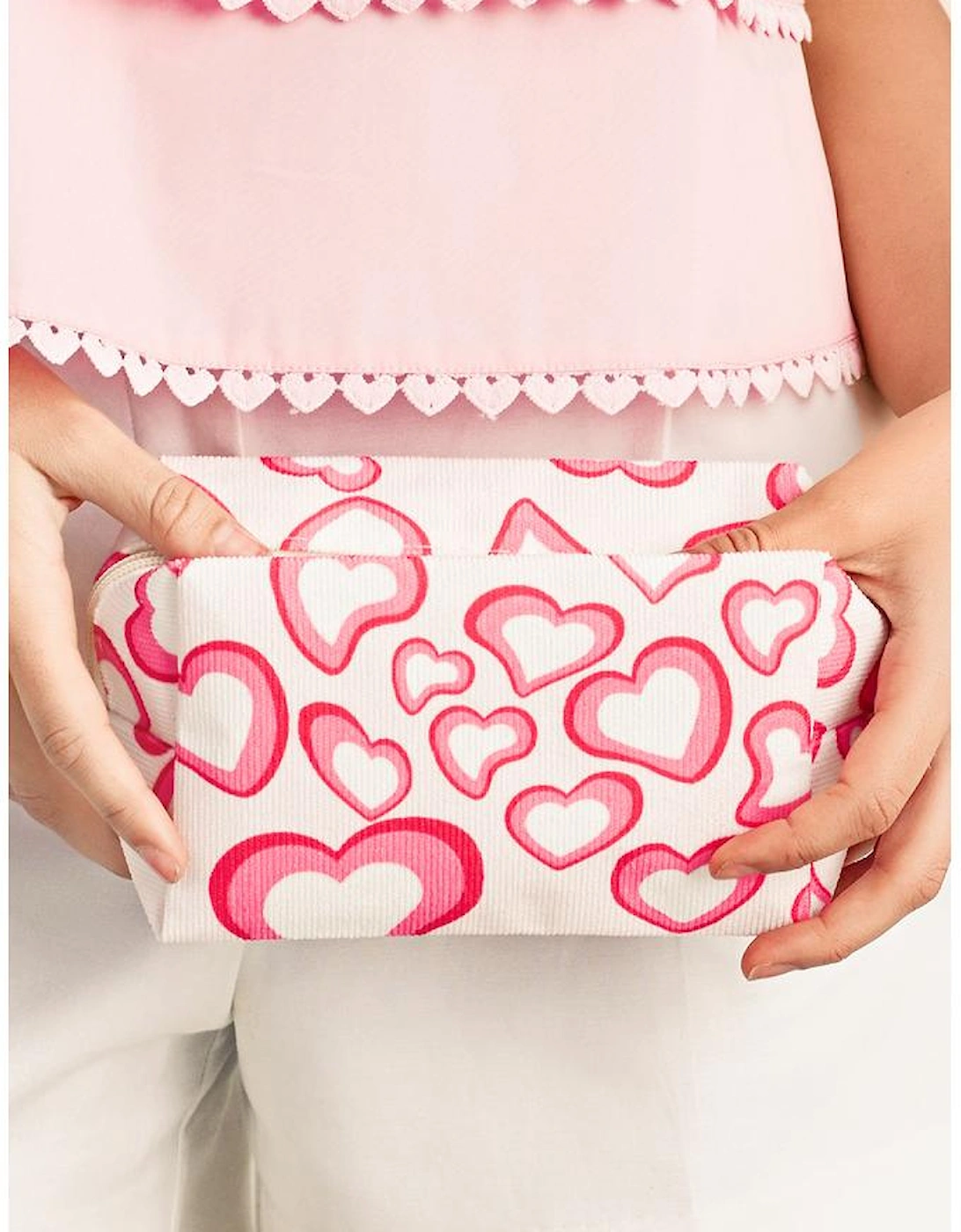 Pink Valentines Fashion Heart Printed Canvas Cosmetic Bag