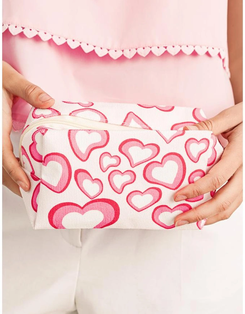 Pink Valentines Fashion Heart Printed Canvas Cosmetic Bag