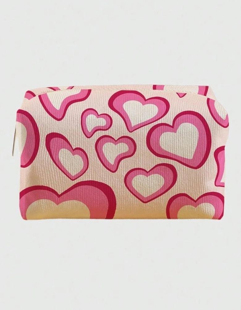 Pink Valentines Fashion Heart Printed Canvas Cosmetic Bag