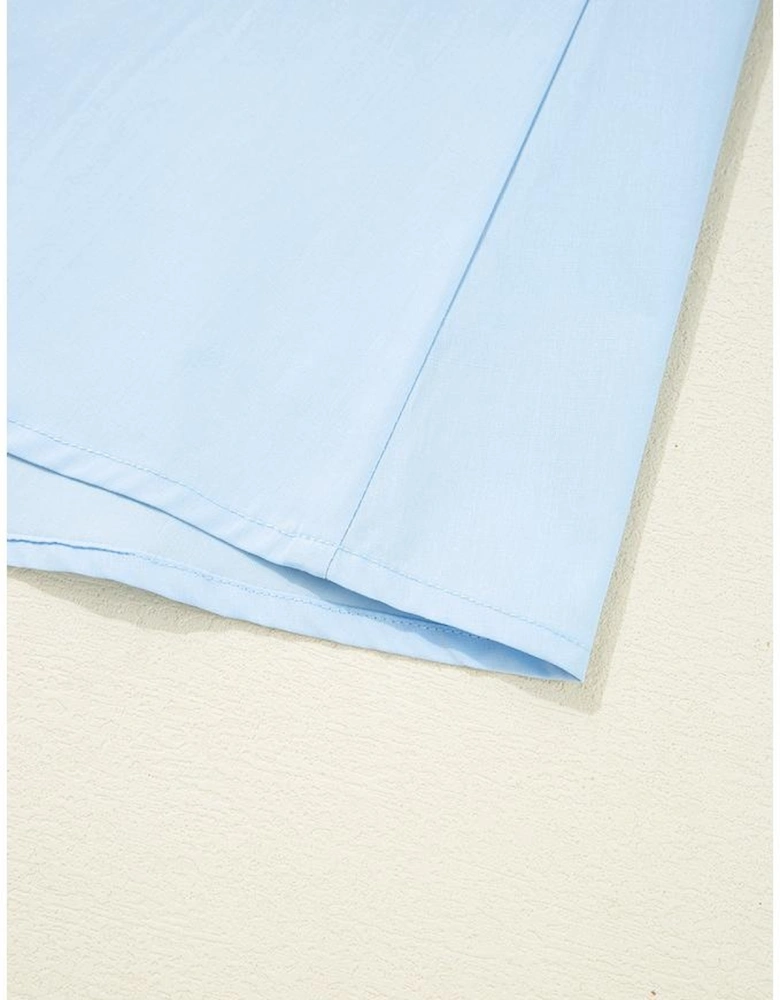 Myosotis Contrast Striped Notched V Neck Puff Sleeve Mini Dress