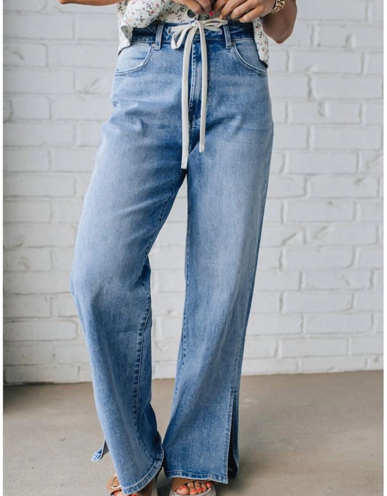 Myosotis Slit Leg High Rise Drawstring Casual Jeans