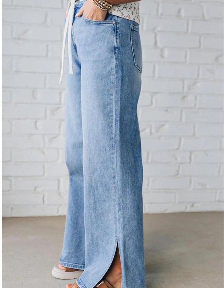 Myosotis Slit Leg High Rise Drawstring Casual Jeans