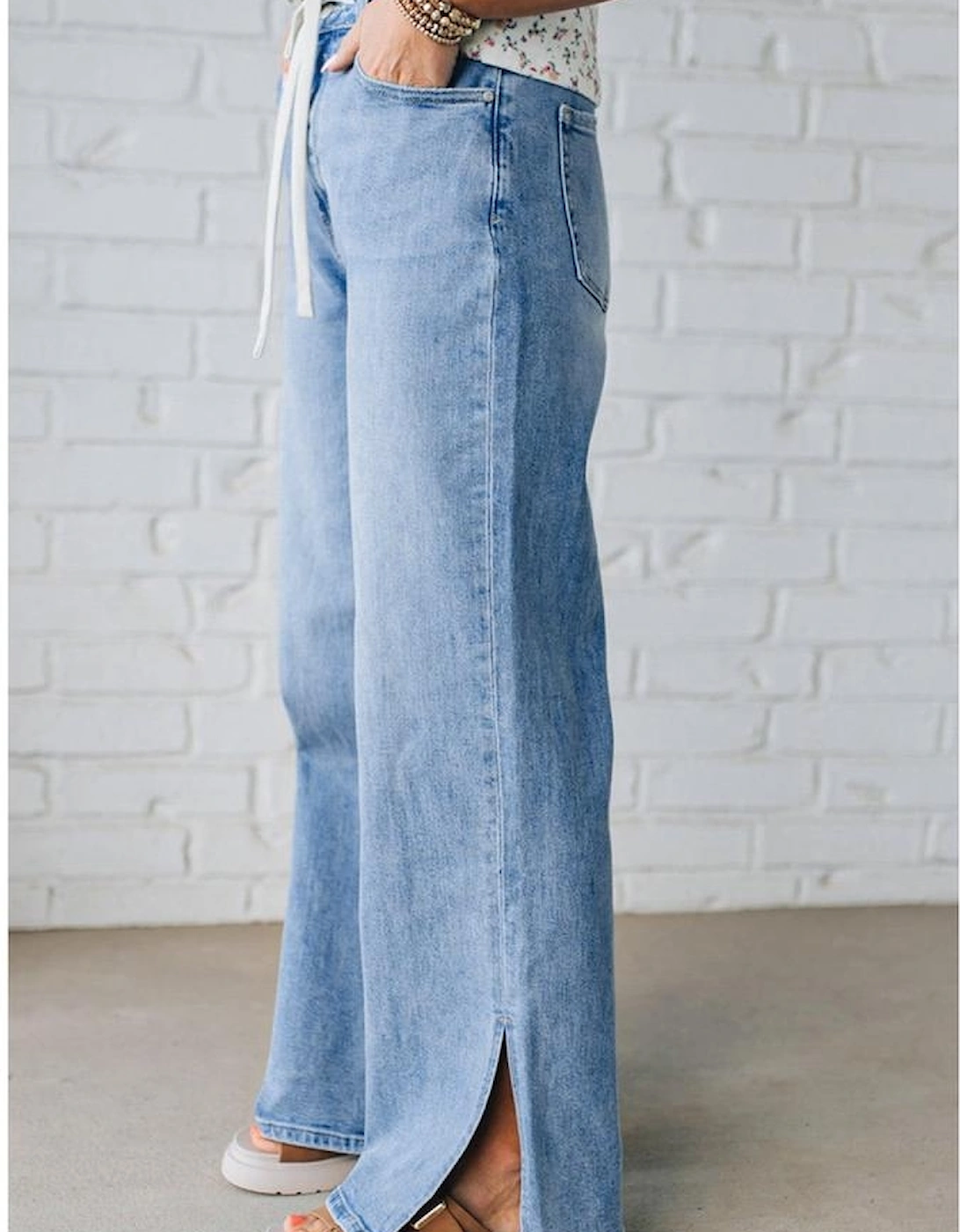 Myosotis Slit Leg High Rise Drawstring Casual Jeans