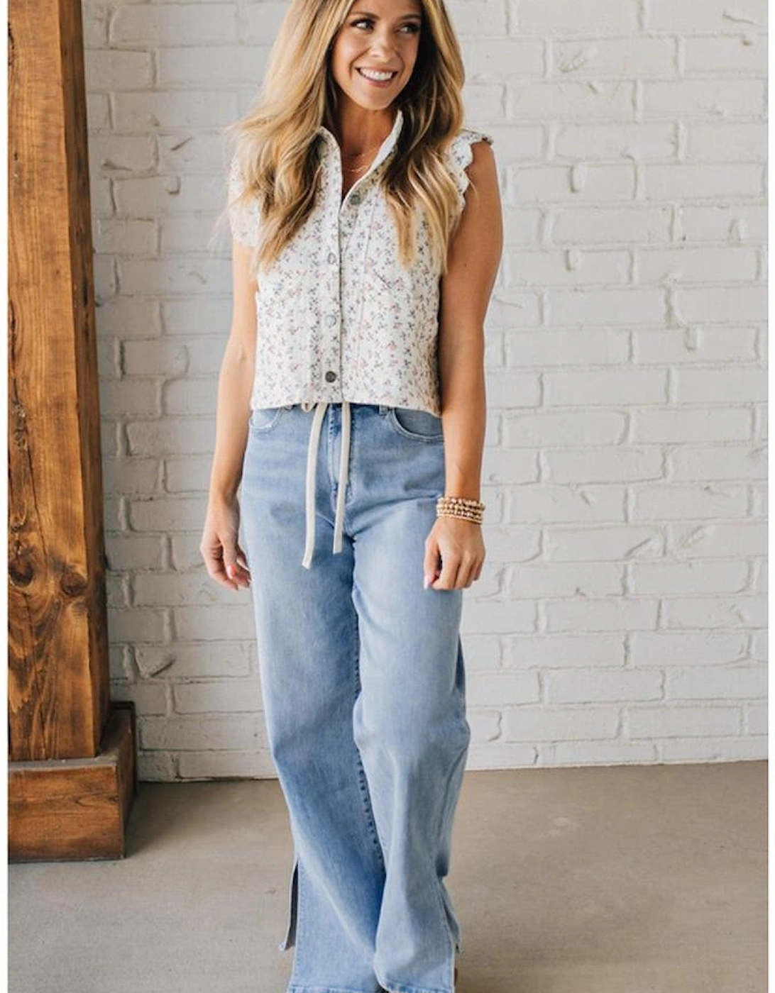 Myosotis Slit Leg High Rise Drawstring Casual Jeans