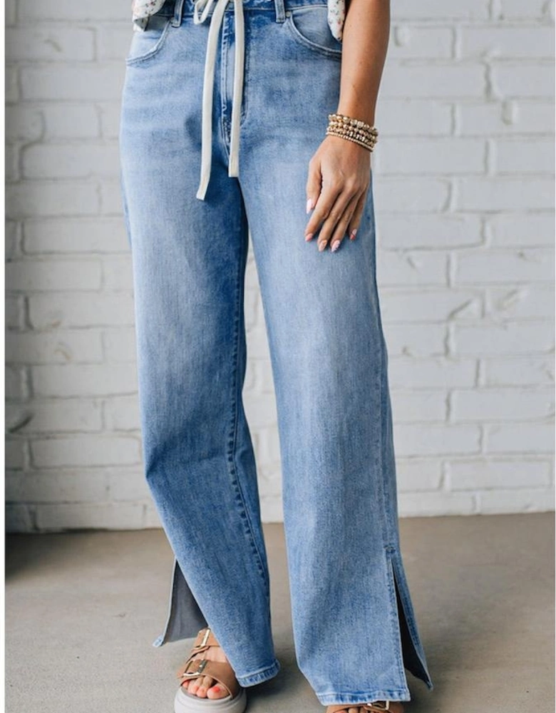 Myosotis Slit Leg High Rise Drawstring Casual Jeans