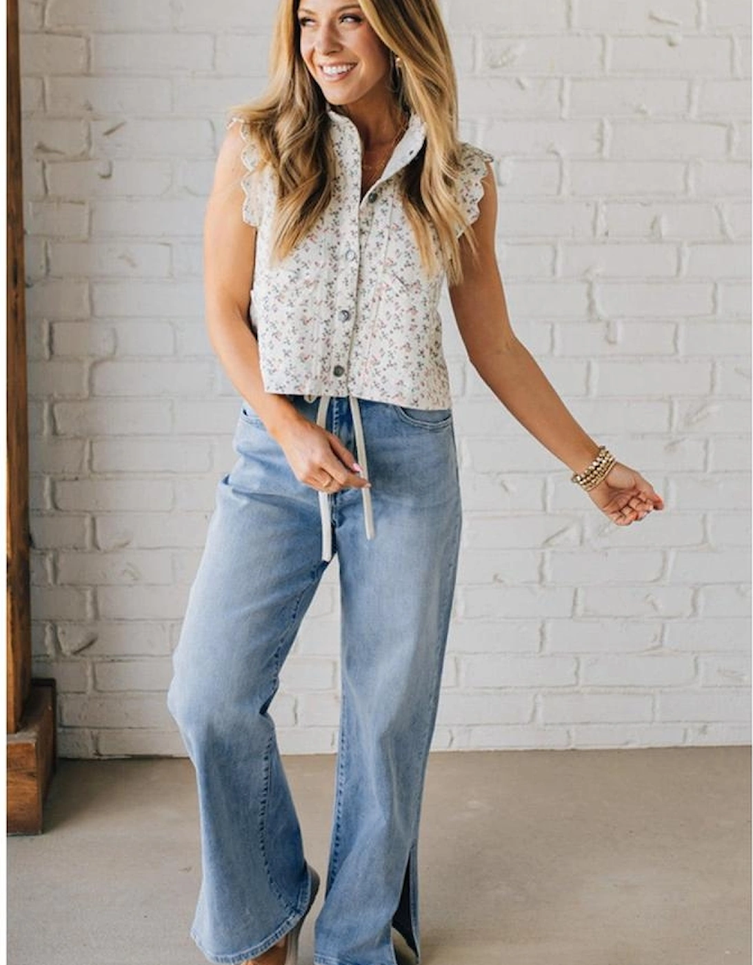 Myosotis Slit Leg High Rise Drawstring Casual Jeans