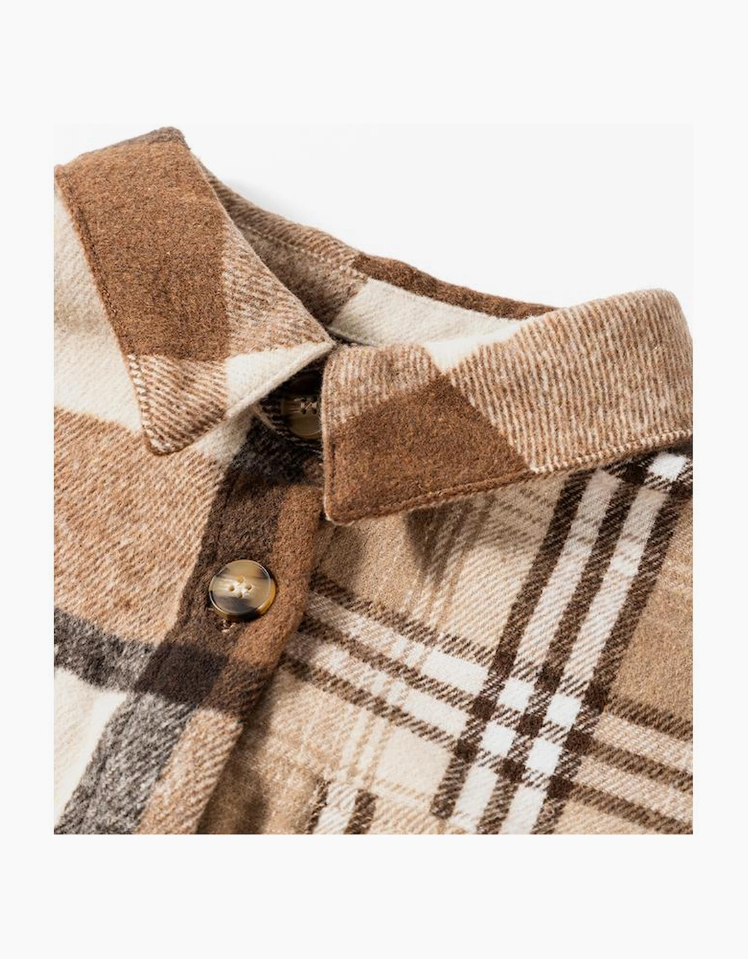 Light French Beige Flannel Plaid Double Flap Pocket Shacket