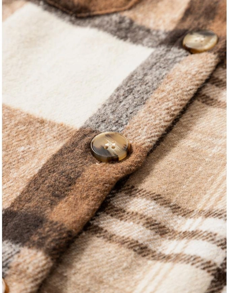 Light French Beige Flannel Plaid Double Flap Pocket Shacket