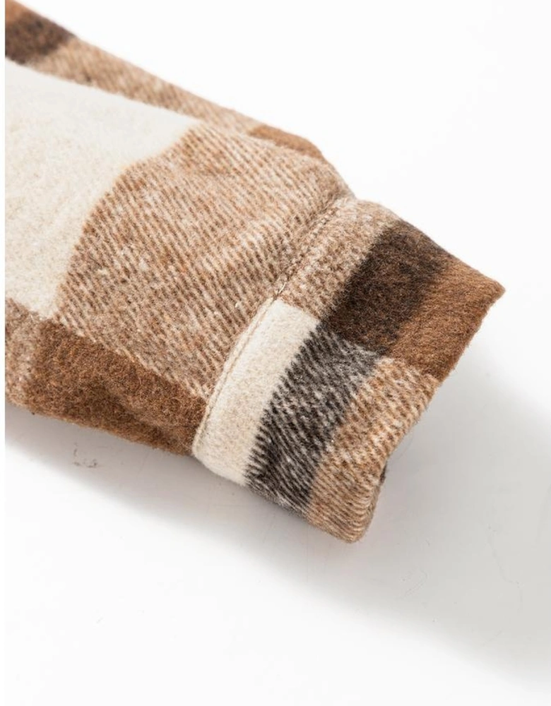 Light French Beige Flannel Plaid Double Flap Pocket Shacket