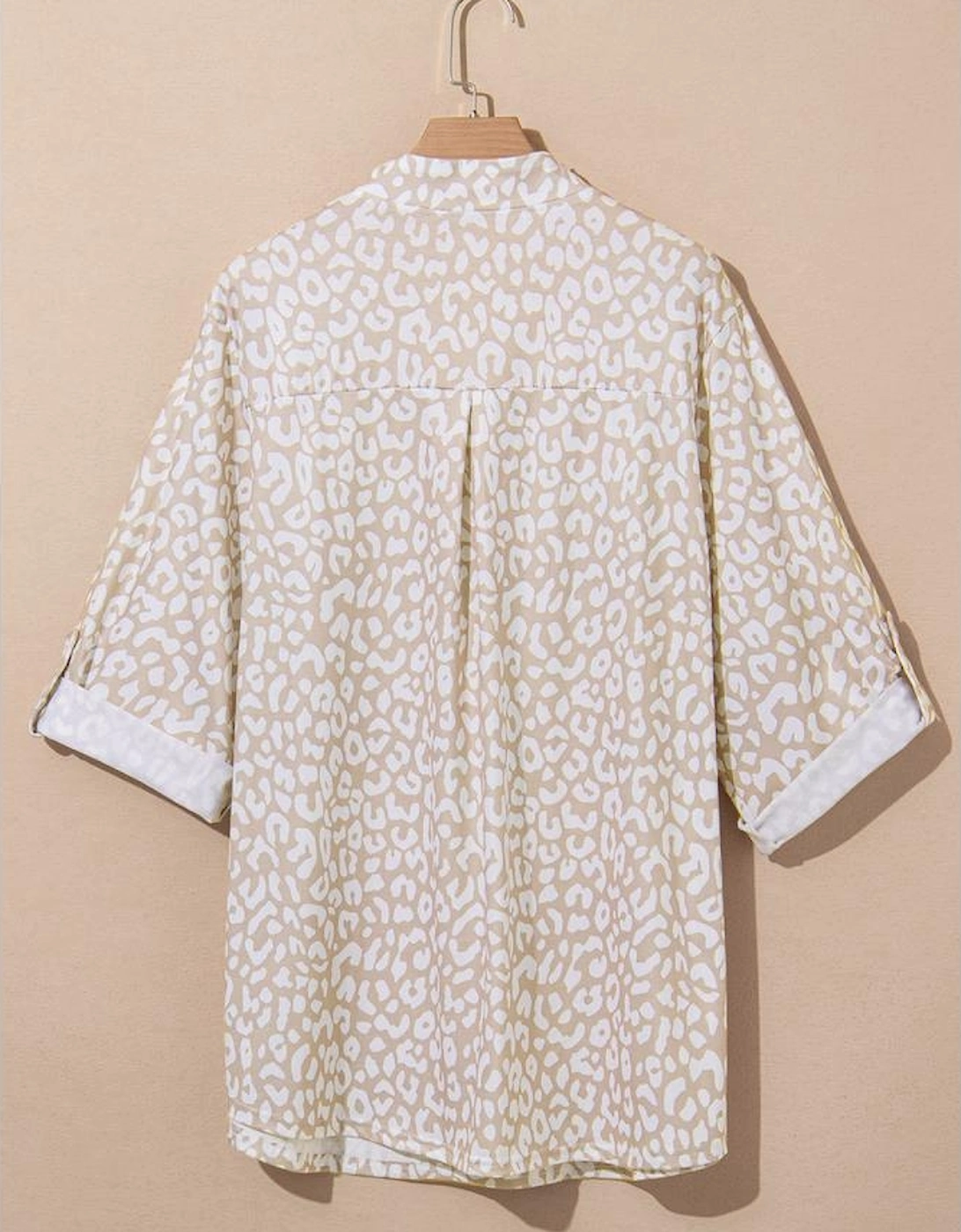 Apricot Leopard Tab Sleeve V Neck Plus Size Top