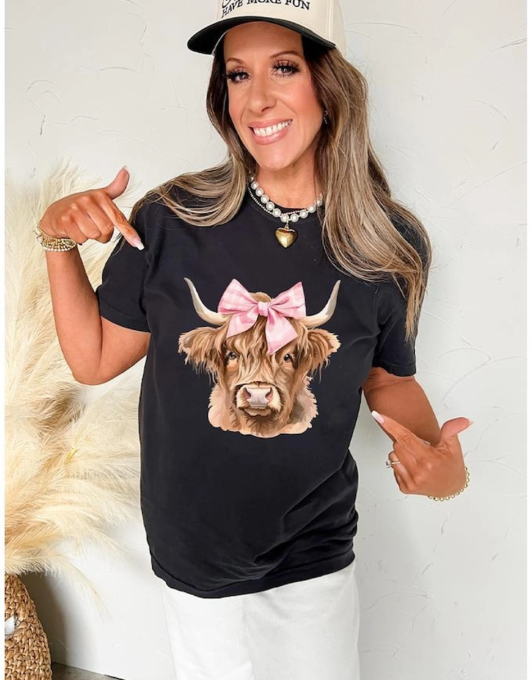 Black Bow Cow Head Graphic Western Fashion T Shirt