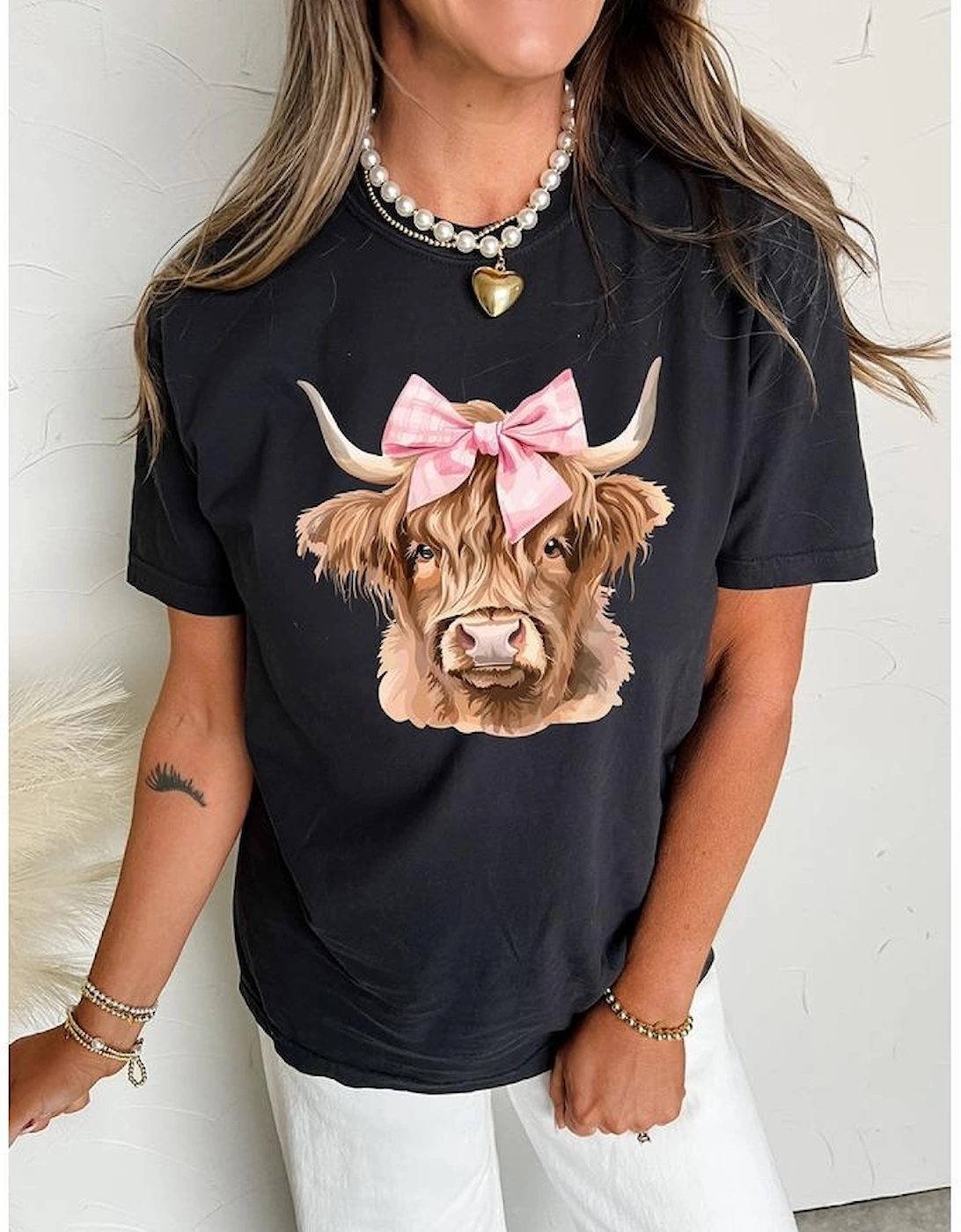 Black Bow Cow Head Graphic Western Fashion T Shirt
