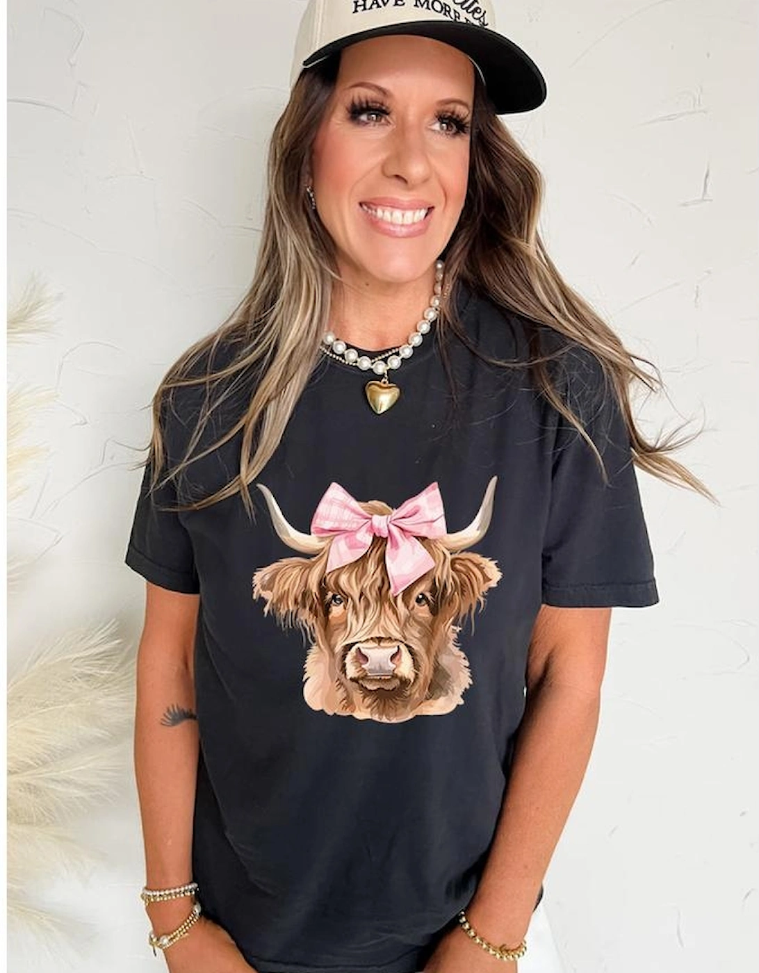 Black Bow Cow Head Graphic Western Fashion T Shirt