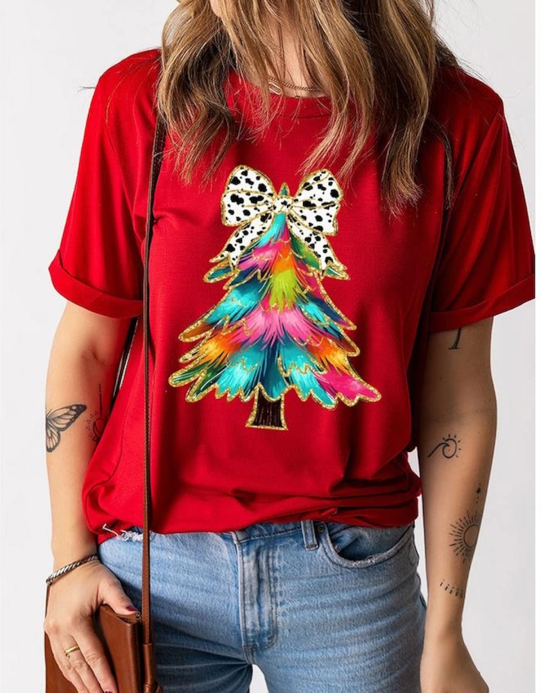 Red Bow Decor Christmas Tree Graphic Holiday T Shirt