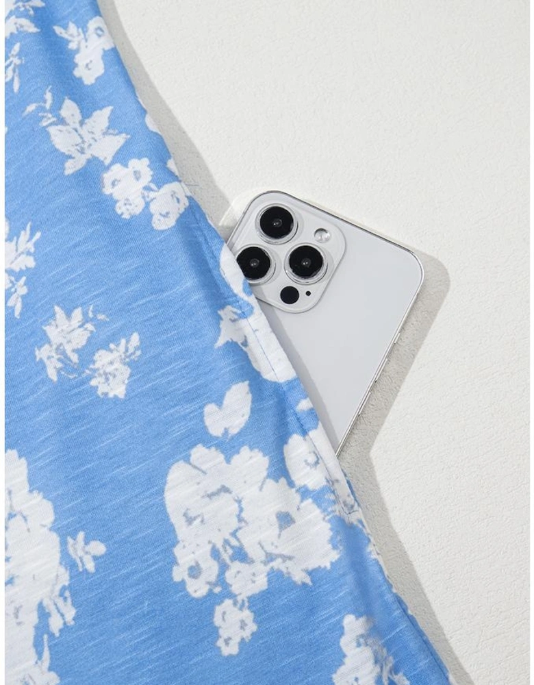 Myosotis Floral Print Half Button Wide Leg Relaxed Sleeveless Jumpsuit