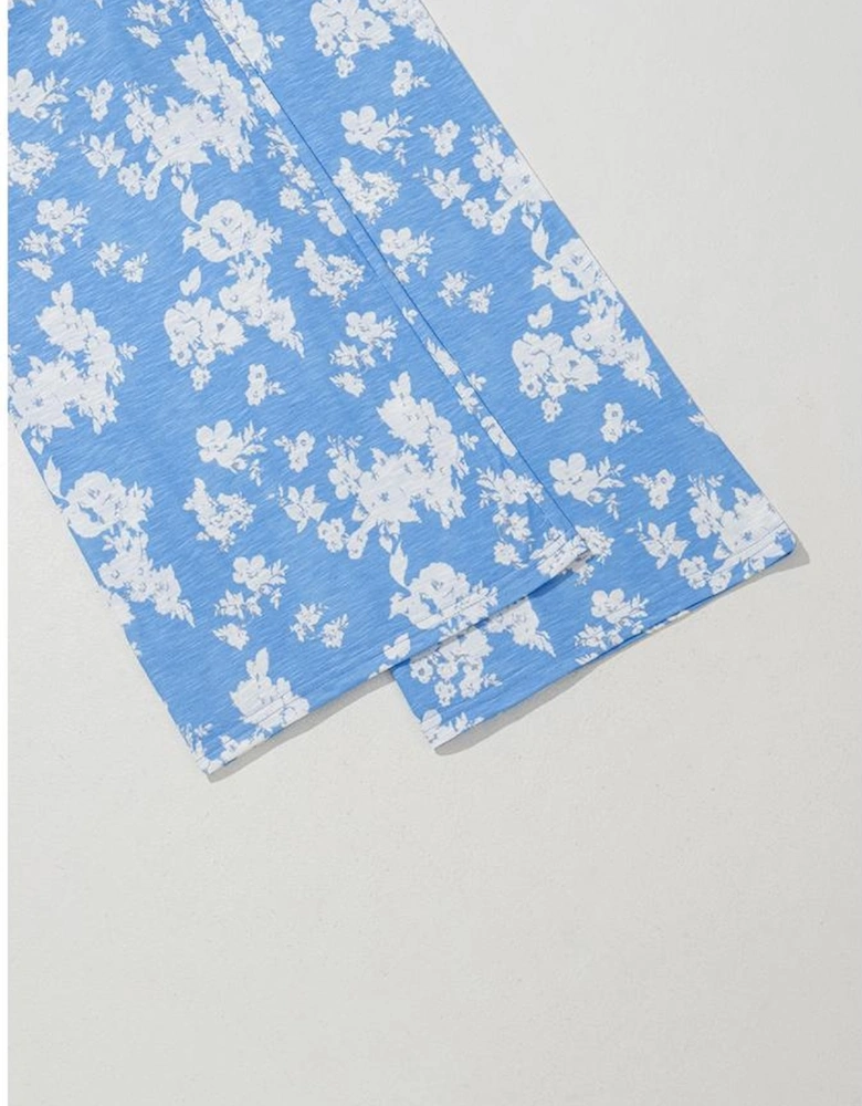 Myosotis Floral Print Half Button Wide Leg Relaxed Sleeveless Jumpsuit