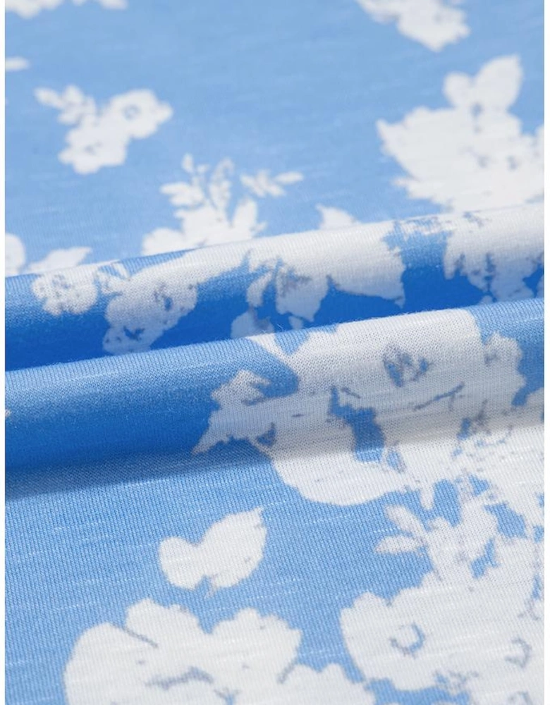 Myosotis Floral Print Half Button Wide Leg Relaxed Sleeveless Jumpsuit