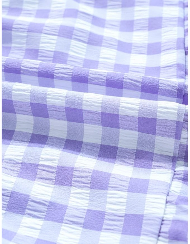 Lavendula Plaid Ruffle Wide Short Sleeve Babydoll Mini Dress