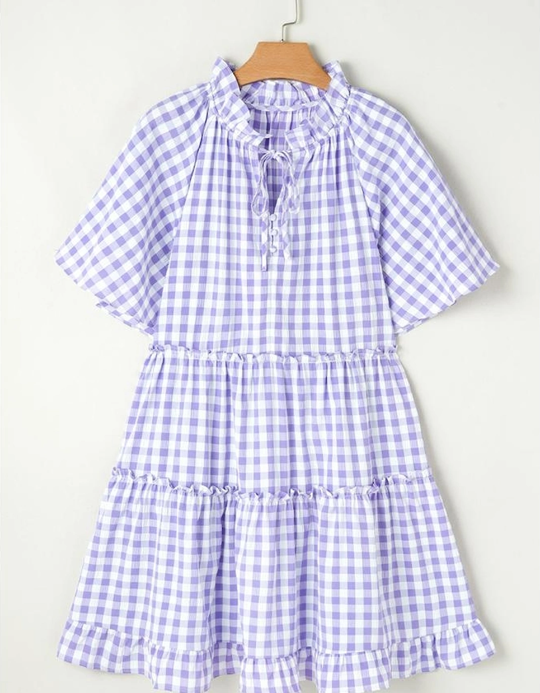 Lavendula Plaid Ruffle Wide Short Sleeve Babydoll Mini Dress