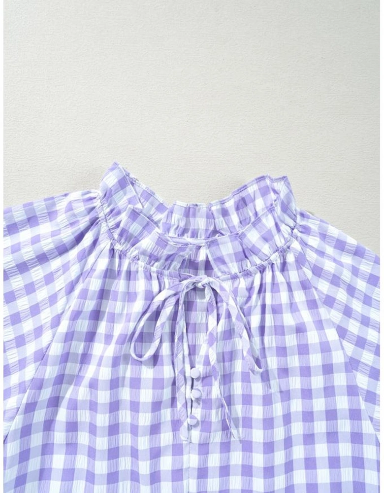 Lavendula Plaid Ruffle Wide Short Sleeve Babydoll Mini Dress