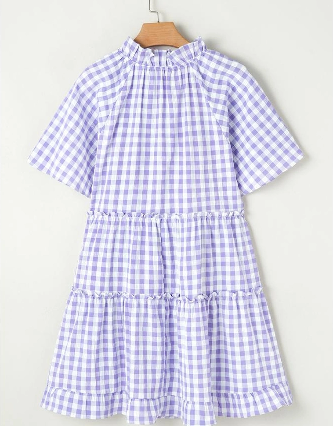 Lavendula Plaid Ruffle Wide Short Sleeve Babydoll Mini Dress