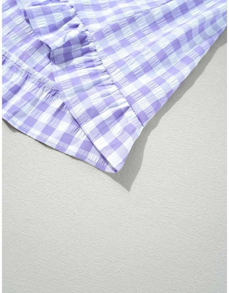 Lavendula Plaid Ruffle Wide Short Sleeve Babydoll Mini Dress