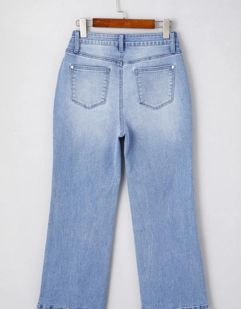 Beau Blue Mineral Wash Raw Hem High Waist Flared Jeans