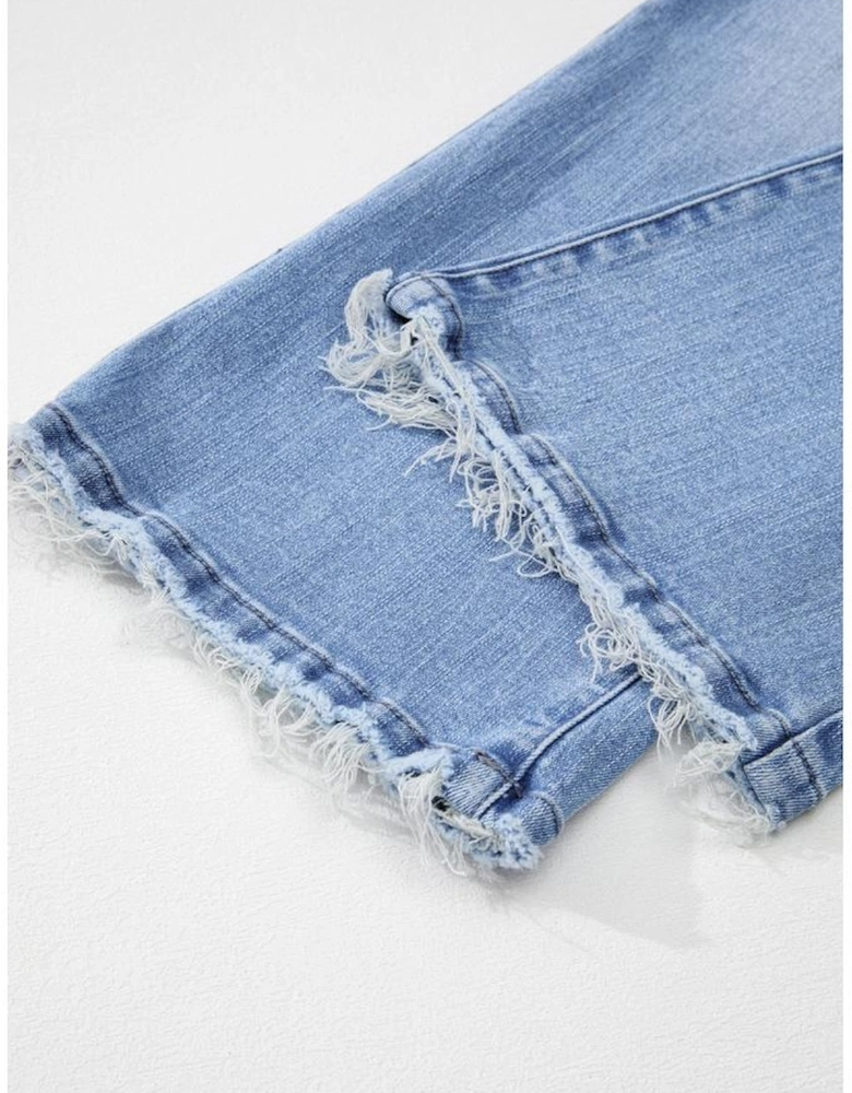 Beau Blue Mineral Wash Raw Hem High Waist Flared Jeans