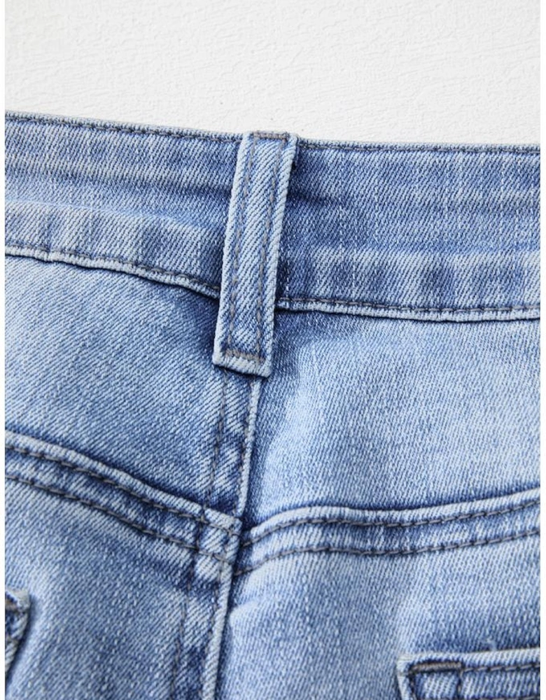 Beau Blue Mineral Wash Raw Hem High Waist Flared Jeans