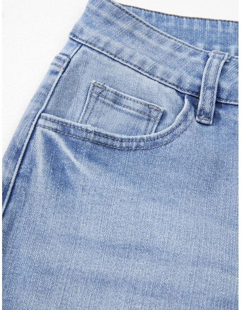 Beau Blue Mineral Wash Raw Hem High Waist Flared Jeans