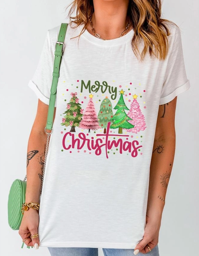 White Merry Christmas Holiday Vibe Graphic Crewneck T Shirt