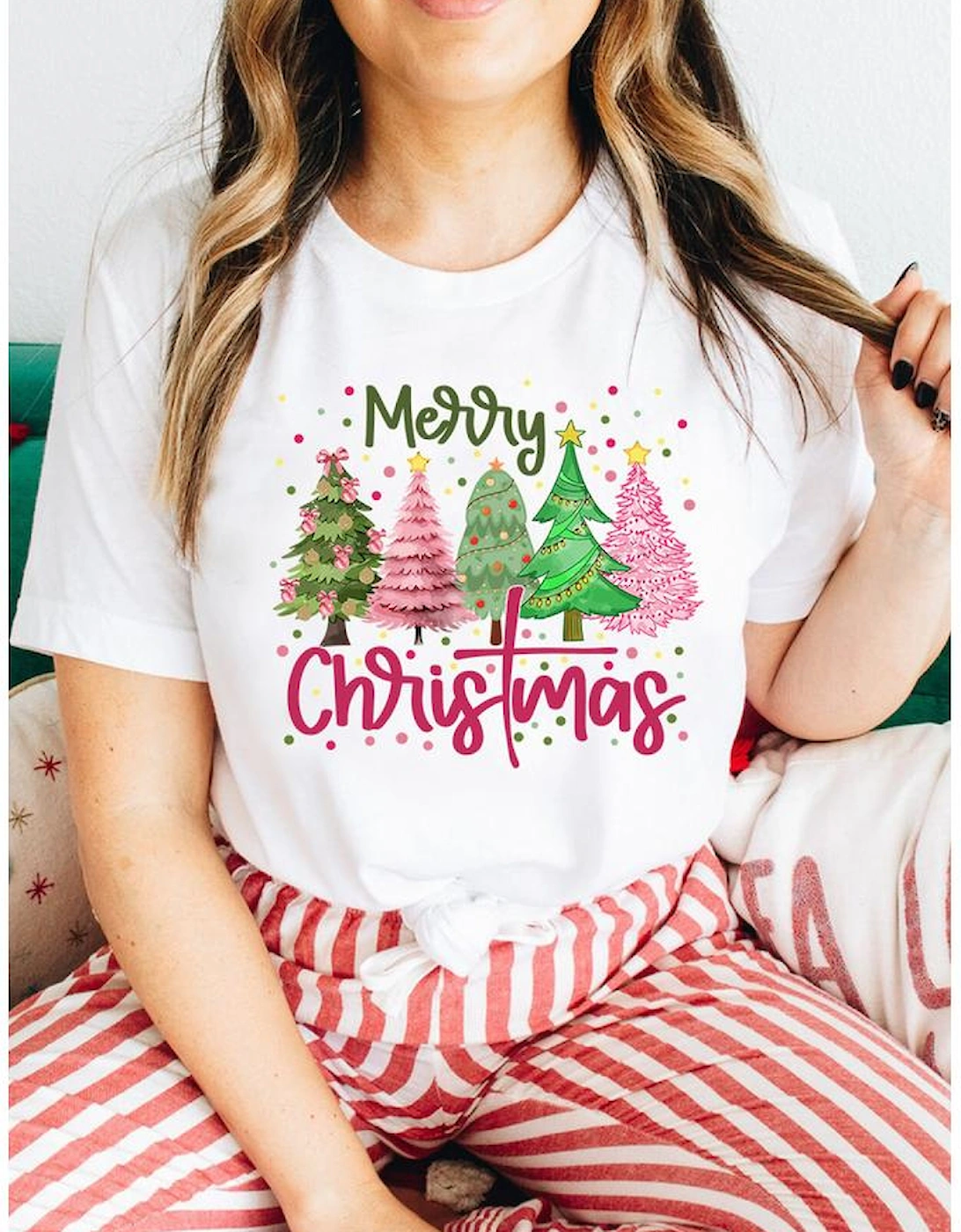 White Merry Christmas Holiday Vibe Graphic Crewneck T Shirt, 8 of 7