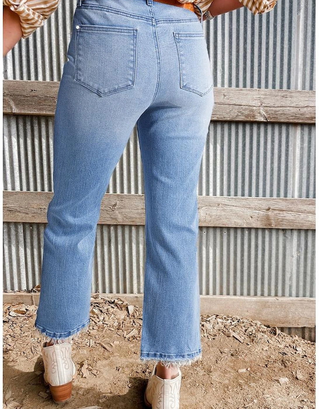 Beau Blue Mineral Wash Raw Hem High Waist Flared Jeans