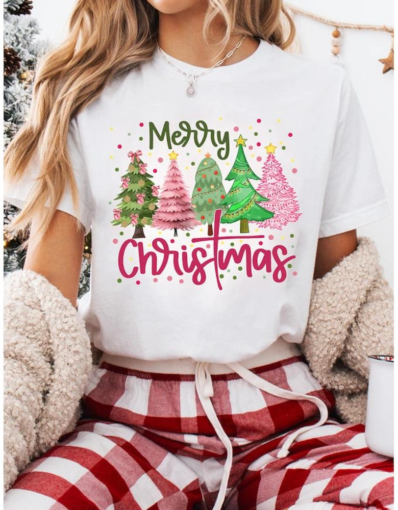 White Merry Christmas Holiday Vibe Graphic Crewneck T Shirt