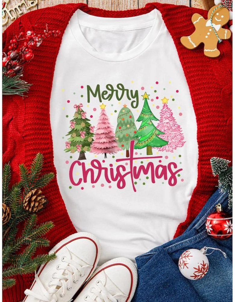 White Merry Christmas Holiday Vibe Graphic Crewneck T Shirt